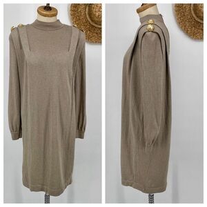 Vintage Antonella Preve New York M Santana Knit Midi Dress Embellished Beige 80s